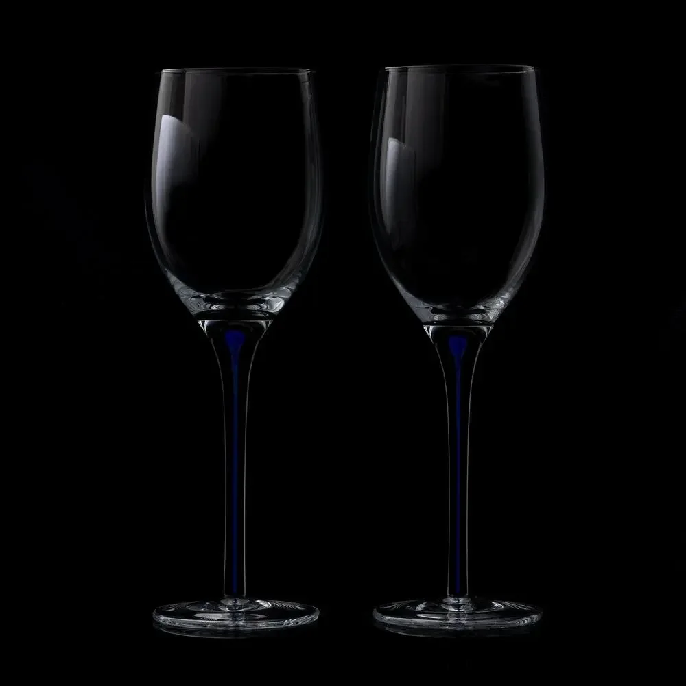 Vintage Lenox Impromptu Crystal Wine Glasses w/Cobalt Blue Teardrop Stem MCM EUC